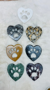 Gemstone Paw Print Heart / Variety of Stones