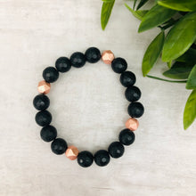 Stone Stacker Bracelet / Black and Matte Rose Gold Mix
