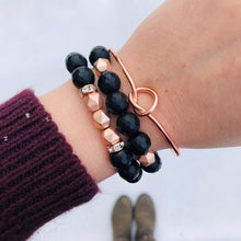 Stone Stacker Bracelet / Black and Matte Rose Gold Mix