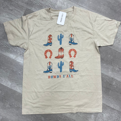 Graphic Tee / Howdy Y’all Cowboy Boot Cactus