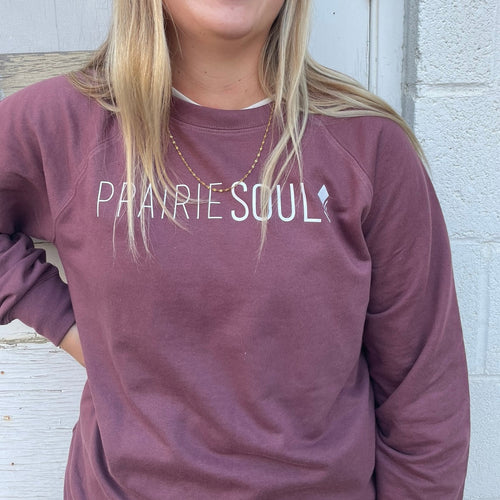 Prairie Soul Crewneck Sweater Lightweight / Maroon Berry / Line