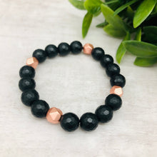 Stone Stacker Bracelet / Black and Matte Rose Gold Mix