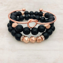 Stone Stacker Bracelet / Black and Matte Rose Gold Mix