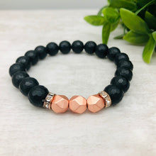 Stone Stacker Bracelet / Black and Matte Rose Gold