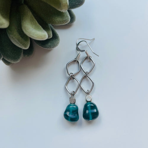 Earring / one of a kind #34 / silver turquoise diamonds