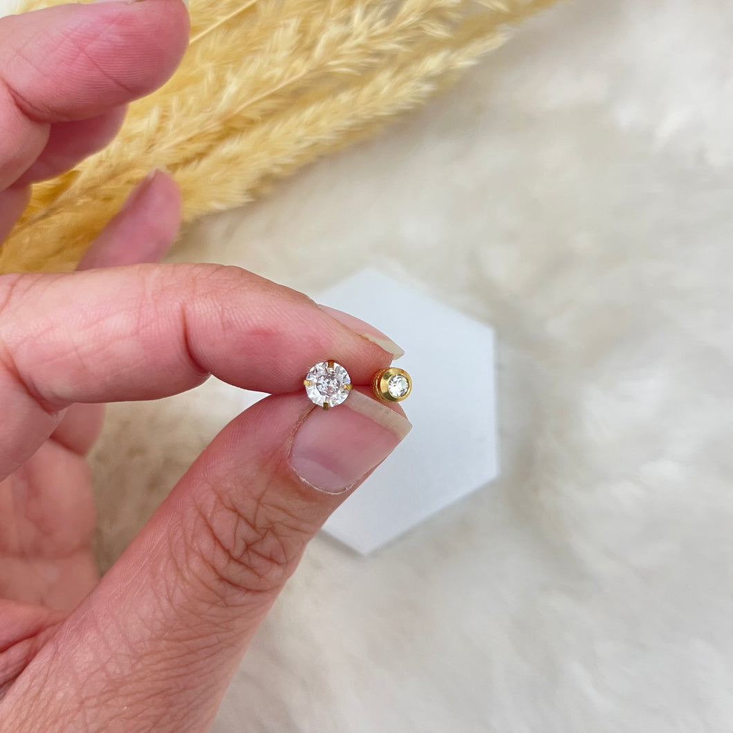 Screw On Back Stud Earrings / Round Diamond Claw