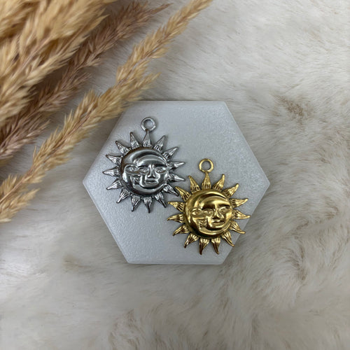 Stainless Steel / Sun + Moon Pendant or Necklace