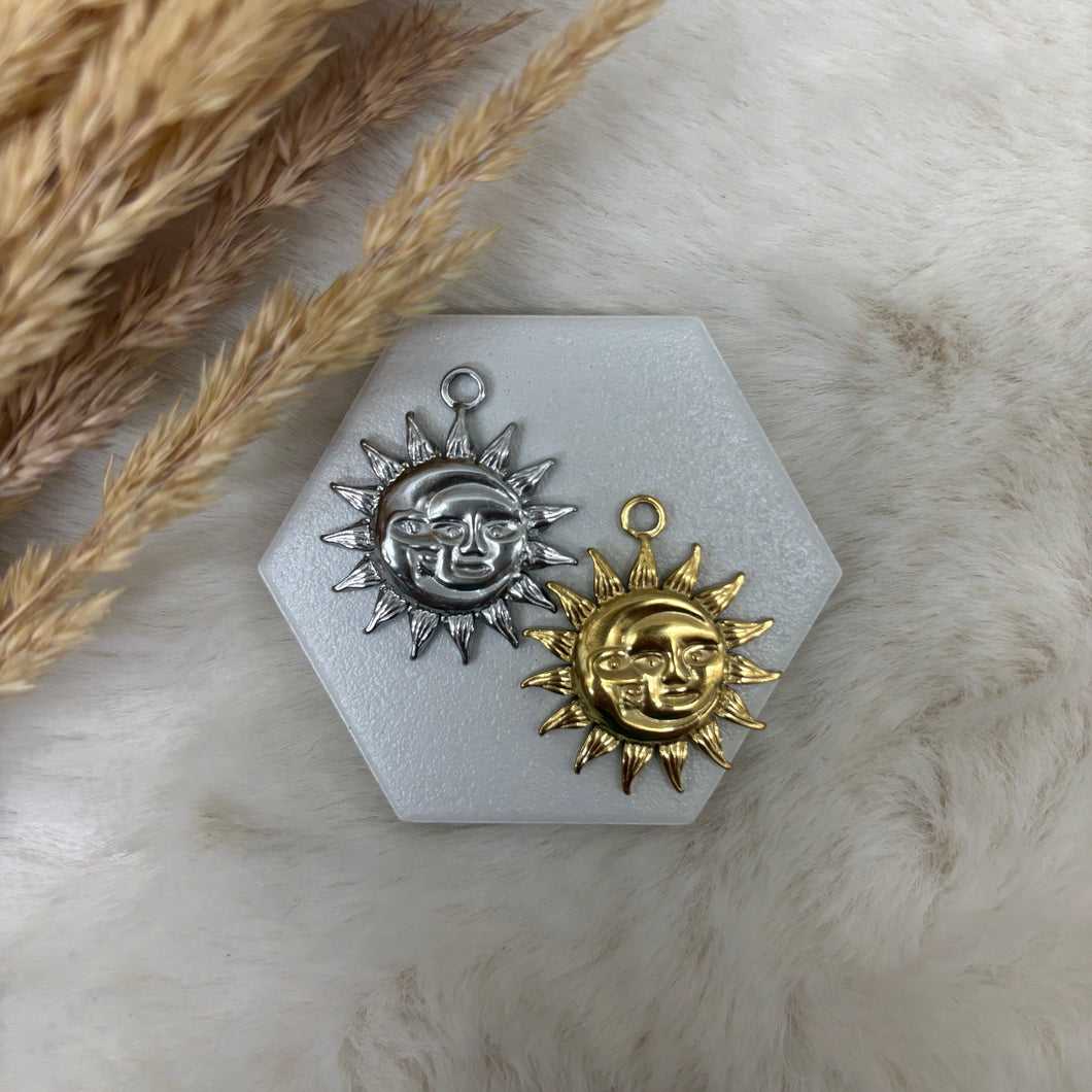 Stainless Steel / Sun + Moon Pendant or Necklace