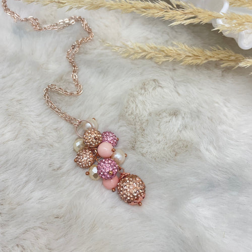 Cluster Necklace / glitterball #41 / rosegold pink