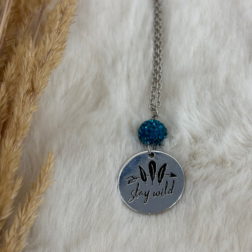 Stay Wild Feathers Coin Necklace