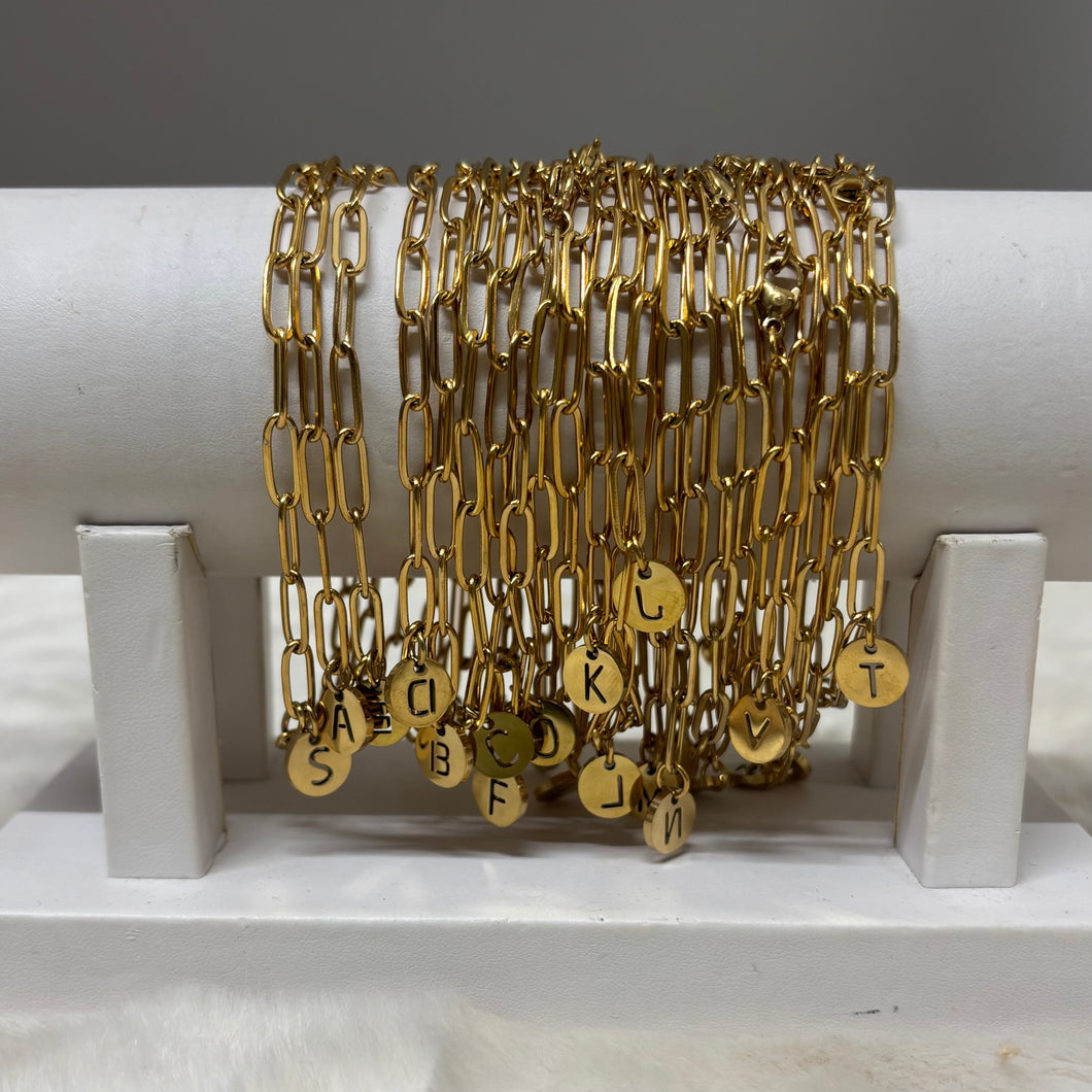 Stainless Steel Bracelet / Paper Clip Chain Initial