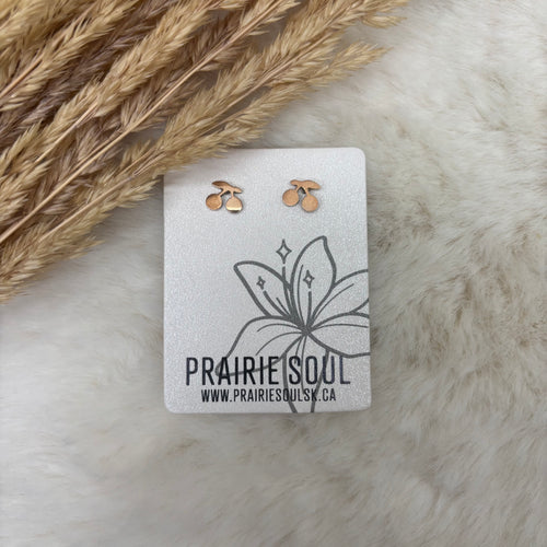 Metal Shape Stud Earring / Cherries