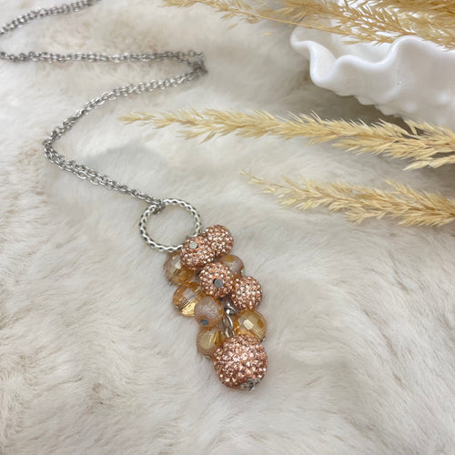 Cluster Necklace / glitterball #40 / rosegold champagne