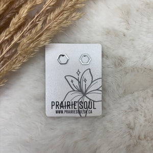 Metal Shape Stud Earring / Hexagon Hollow Mini