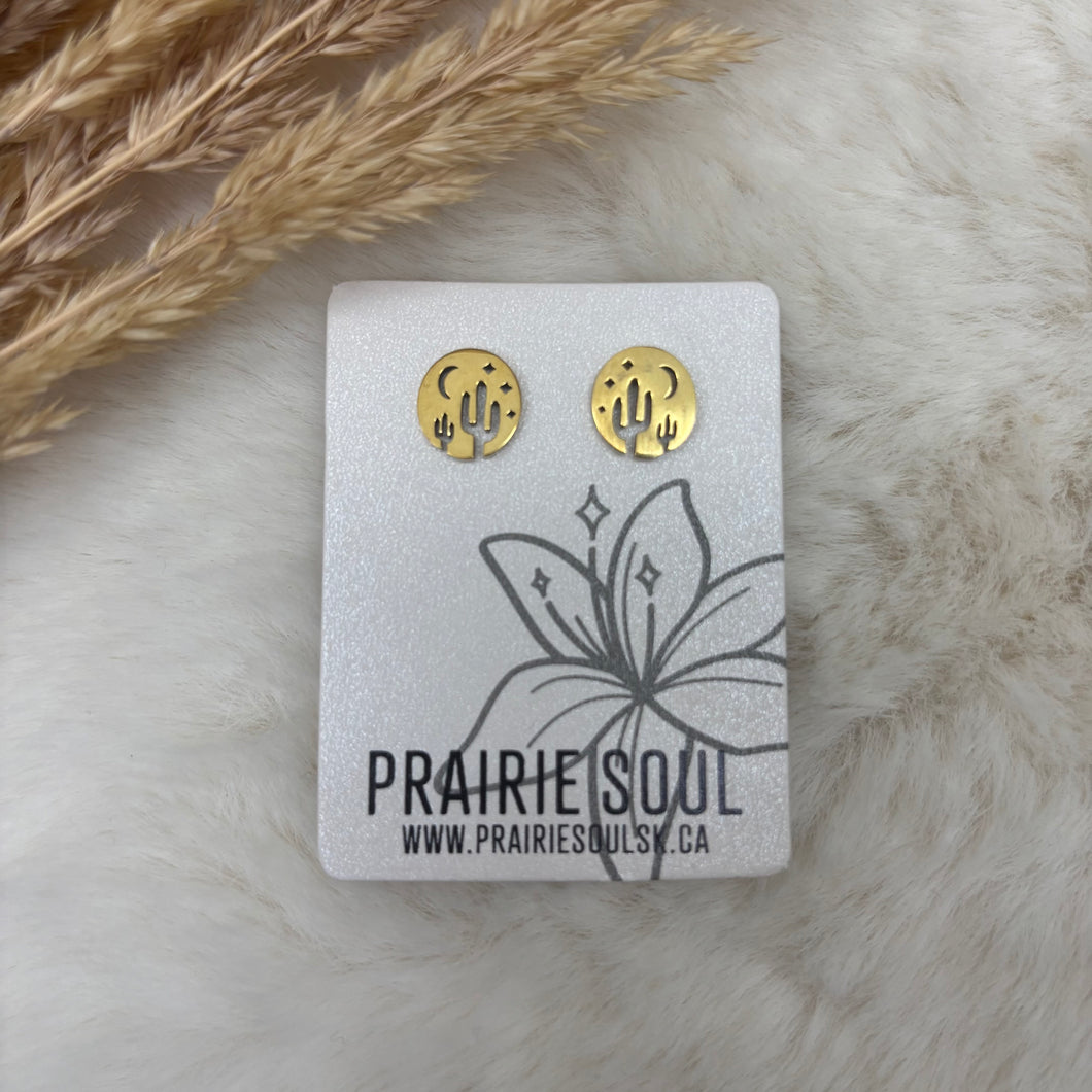 Metal Shape Stud Earring / Cactus Dessert
