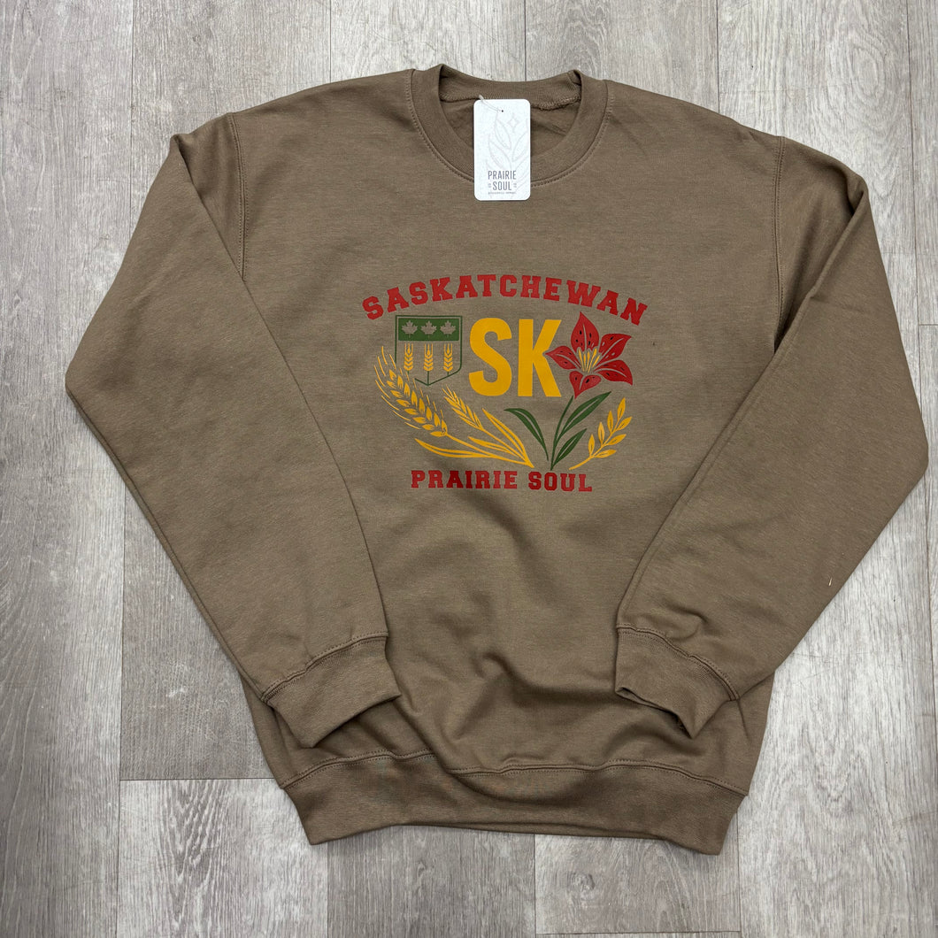 Prairie Soul Crewneck Sweater / Brown / Saskatchewan crest