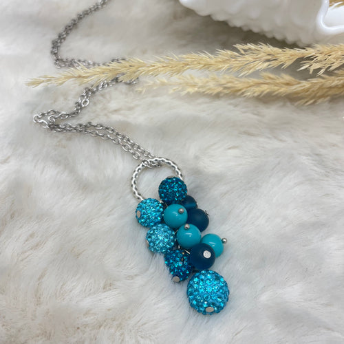 Cluster Necklace / glitterball #45 / blue aqua turquoise