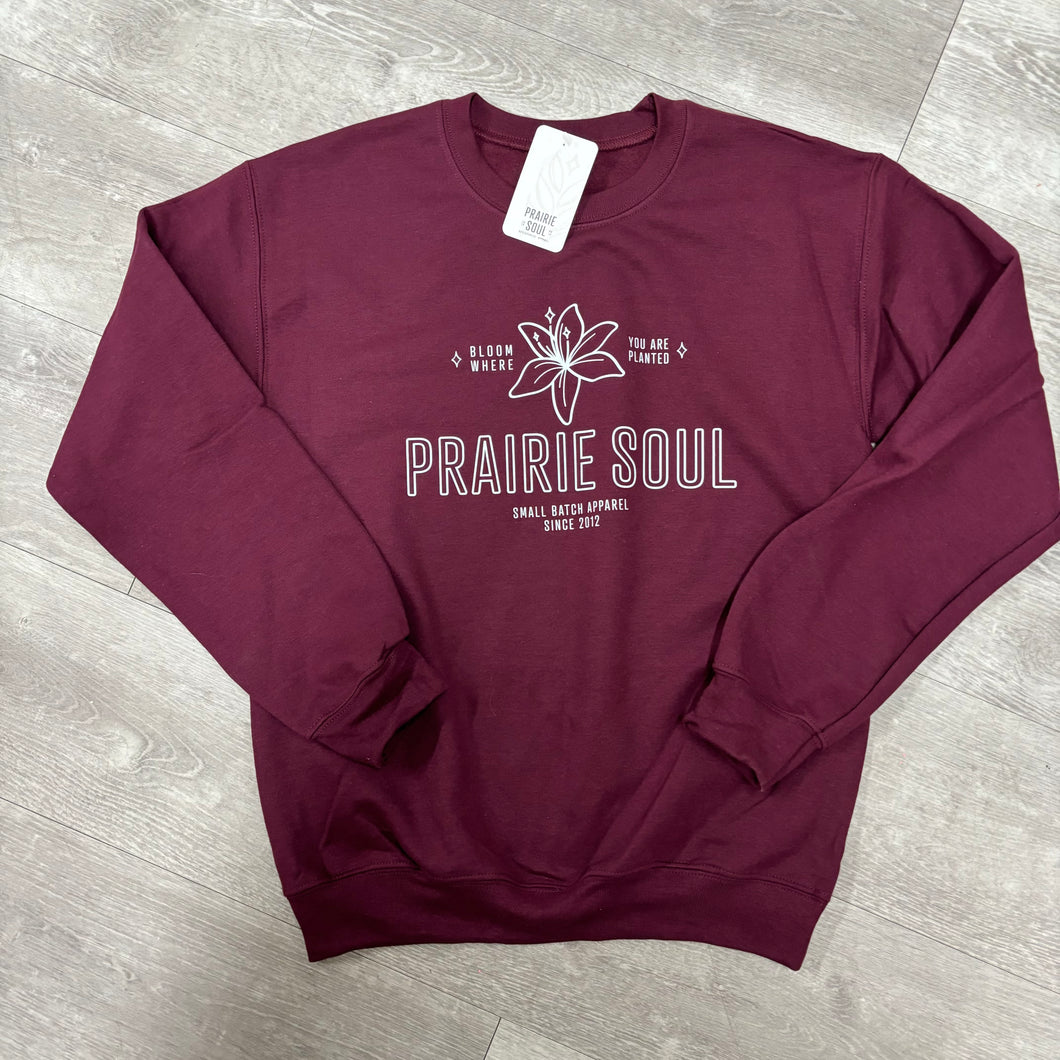 Prairie Soul Crewneck Sweater OG / Maroon / Bloom Where You Are Planted