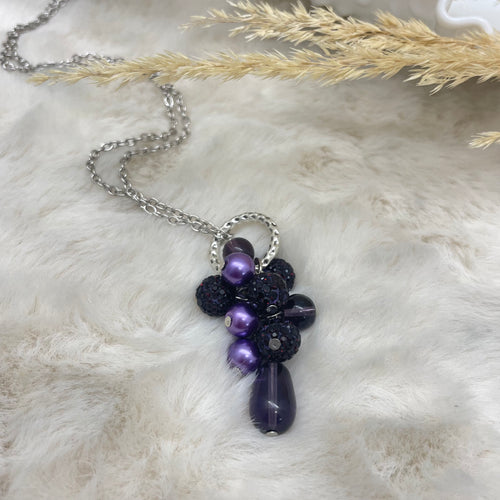 Cluster Necklace / glitterball #43 / purple eggplant amethyst