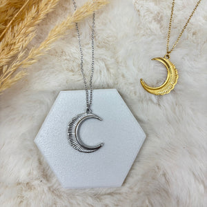 Stainless Steel / Scalloped Moon Pendant or Necklace