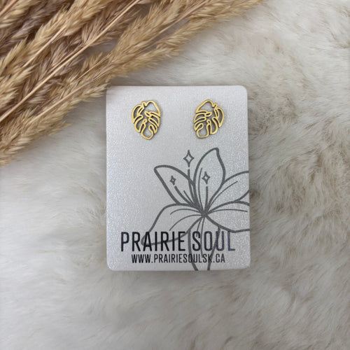 Metal Shape Stud Earring / Monstera Leaf