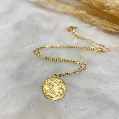 Stainless Steel / Uranophile Necklace (Moon Sun and Stars)