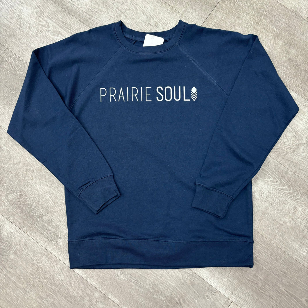 Prairie Soul Crewneck Sweater Lightweight / Navy Blue / Line