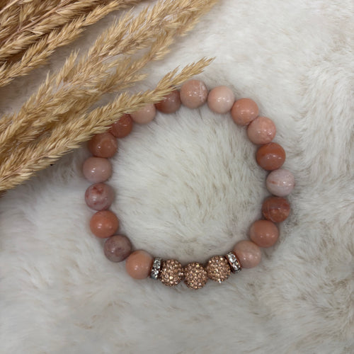 Stone Stacker Bracelet / Fuzzy Peach with Rose Gold