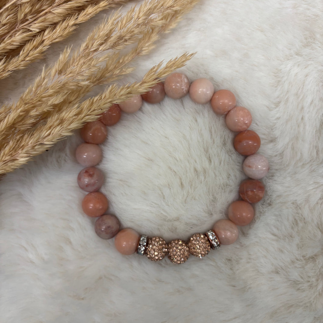 Stone Stacker Bracelet / Fuzzy Peach with Rose Gold