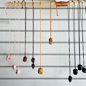 Cord Wrapped Gemstone Necklace or Vehicle Hanger