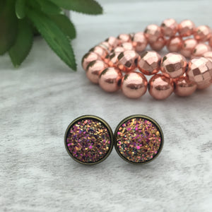 Druzy Earrings / Dome / Strawberry Sunset