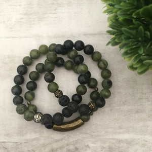 Stone Stacker Bracelet / Serpentine / Olive Green