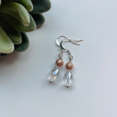 Earring / one of a kind #42 / silver aura faceted rose gold