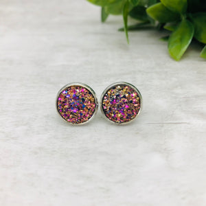 Druzy Earrings / Dome / Strawberry Sunset