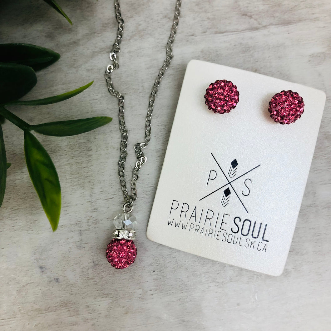 Glitterball Drop Necklace / Pink Rose