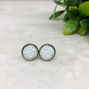 Druzy Earrings / Dome / Aurora White
