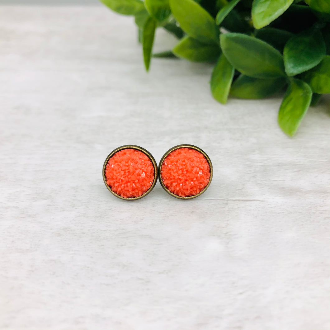 Druzy Earrings / Dome / Orange Tiger Lily