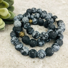 Stone Stacker Bracelet / Snowflake Obsidian Matte