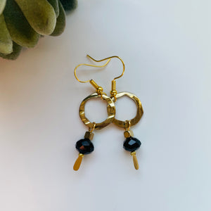 Earring / one of a kind #5 / gold black faceted