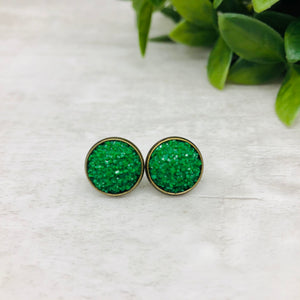 Druzy Earrings / Dome / Green Fern