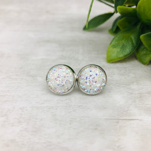 Druzy Earrings / Dome / Aurora White