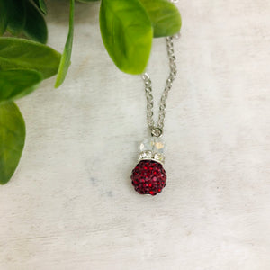 Glitterball Drop Necklace / Red Dark Garnet