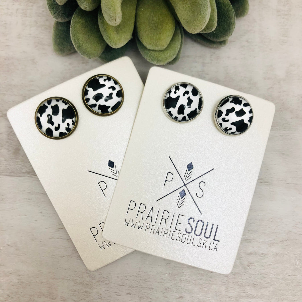 Graphic Earrings / Cow Print
