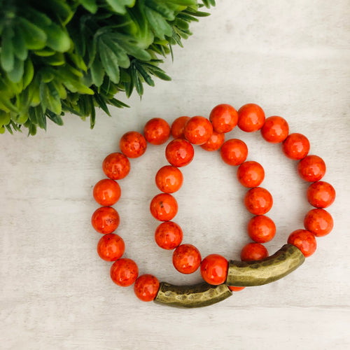 Stone Stacker Bracelet / Brick Orange