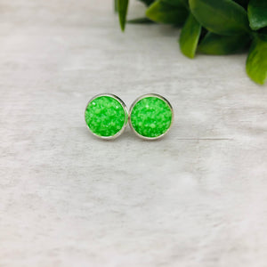 Druzy Earrings / Dome / Green Neon