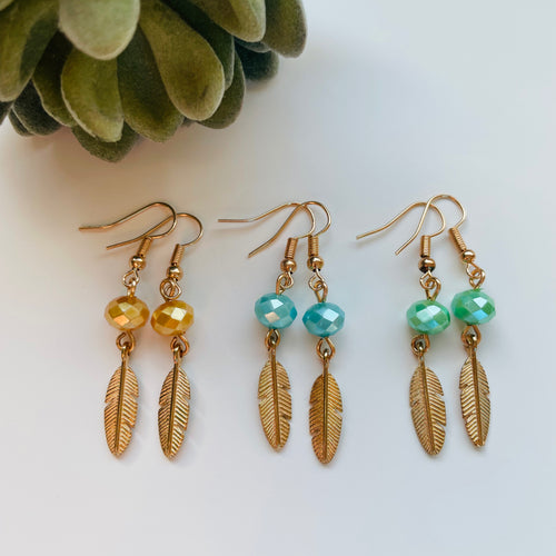 Earring / one of a kind #58 / gold feather - multiple colour options