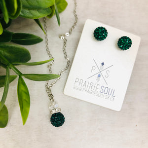 Glitterball Drop Necklace / Green Emerald