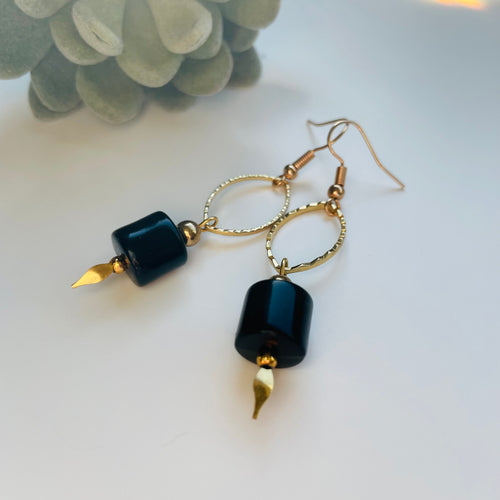 Earring / one of a kind #9 / gold black cylinder