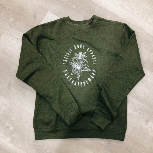 Prairie Soul Crewneck Sweater / Green / Saskatchewan Prairie Lily