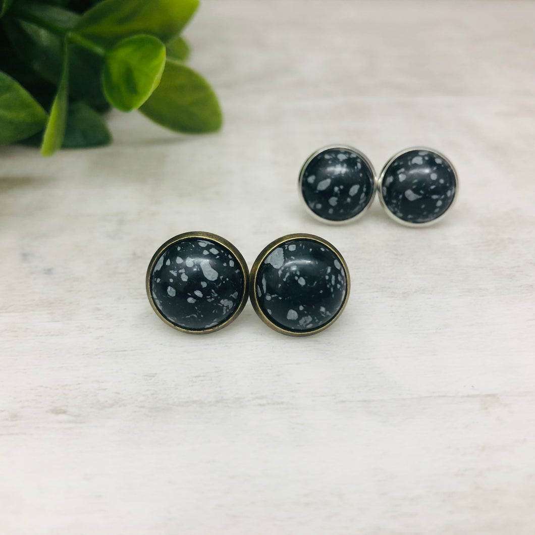 Stone Earring / Snowflake Obsidian